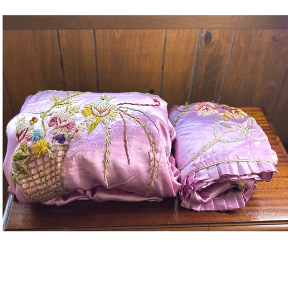 RARE ANTIQUE textile 1900 Edwardian society silk bedspread embroidery gilt ART - Picture 3 of 16